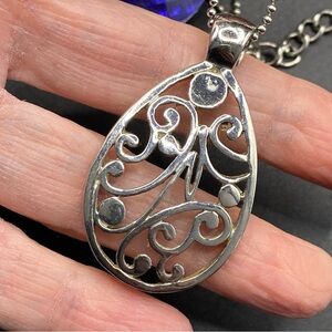 MARIE Scroll Work Silver Tone Necklace Pendant